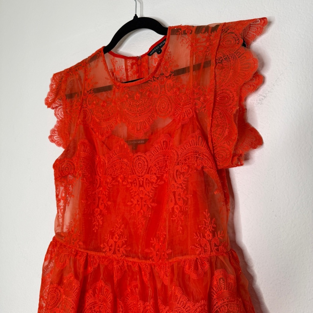 Marissa Webb Kallisti Orange Floral Lace Dress Silk Slip Ruffle Sleeve Size S - Picture 2 of 10